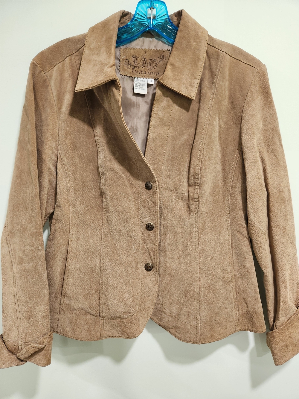 Live a Little Taupe Suede Button Jacket 100% Leather Vintage